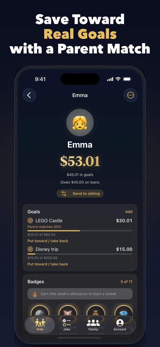 Save toward real goals with a parent match
